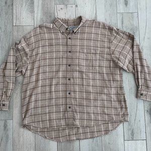 VTG Dunns Dunn's Flannel Long Sleeve Button-Down Plaid Shirt Tan Men's 3XL